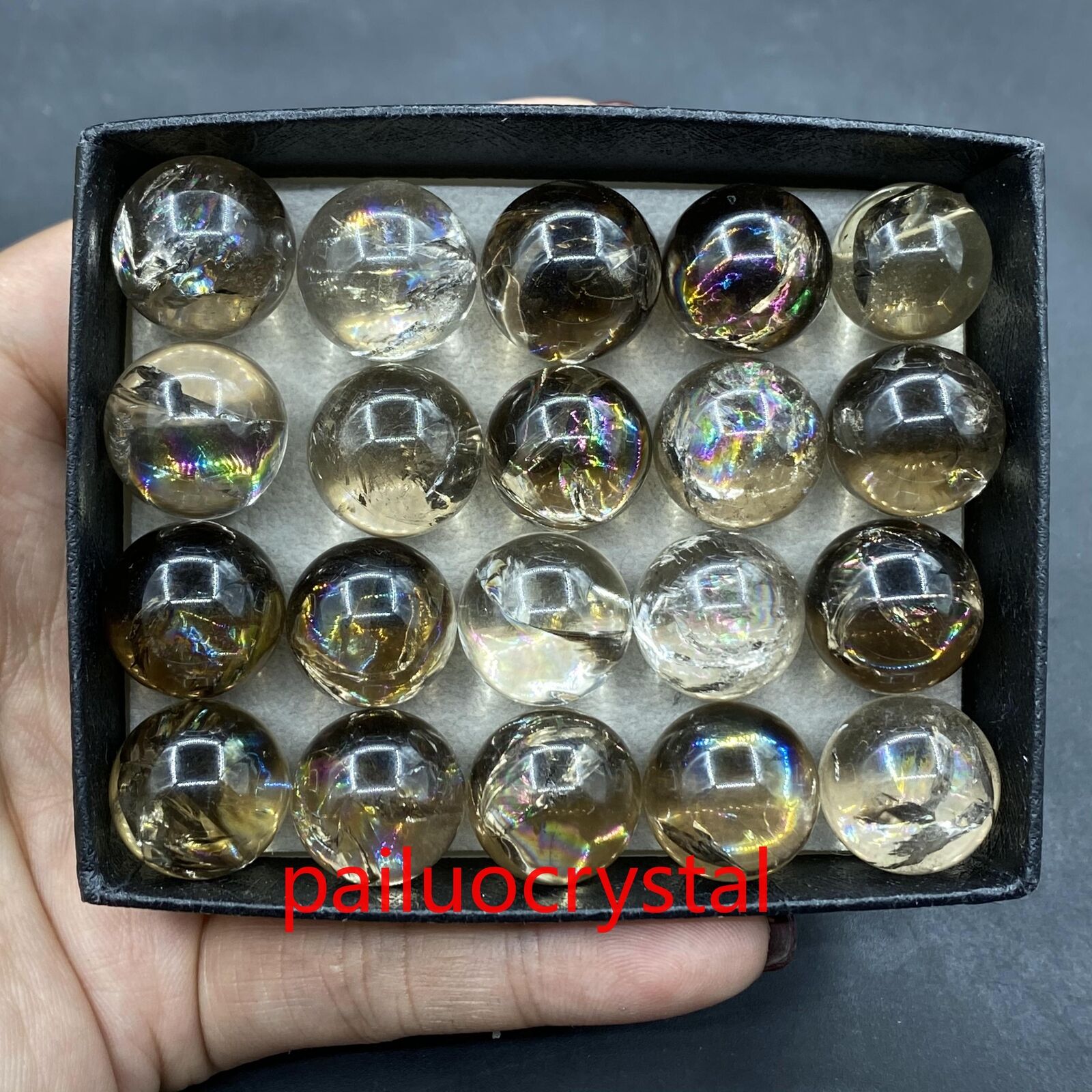 20pc Natural Smoky Quartz Sphere Rainbow Crystal Ball Reiki Healing Gem 15mm+box