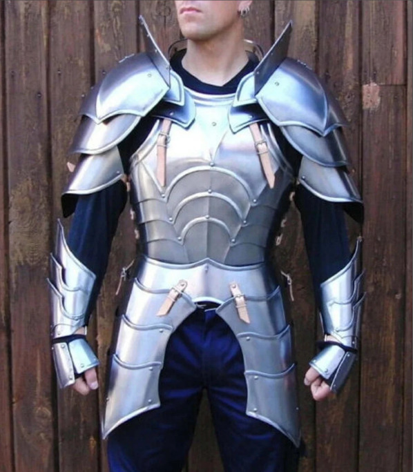 18GA SCA Steel Medieval Half Body Plate Armor Suit Cuirass Front Back, Pauldrons