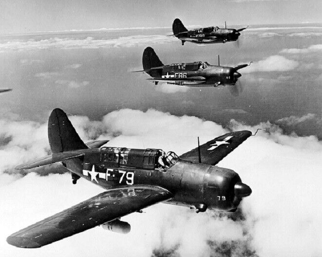 Curtiss SB2C-4E Helldiver Dive Bomber formation in flight 8x10 WWII Photo 664b