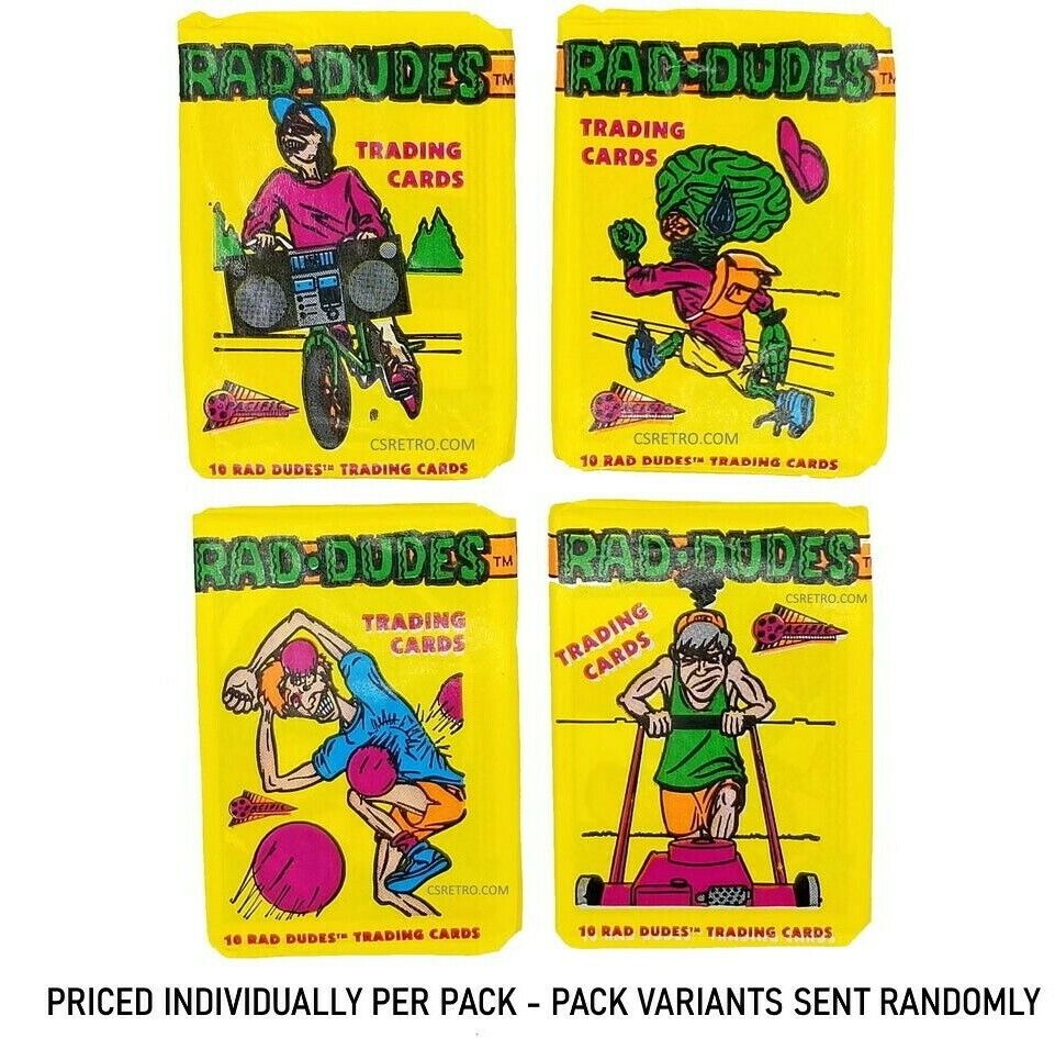1990 Pacific Rad Dudes Trading Cards Wax Pack Vintage Retro Kids Toys Gum NEW