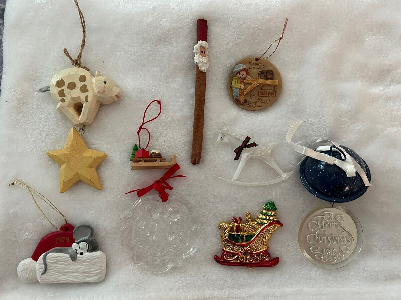 Vintage Christmas ornaments  Lot 10 - 1979 1980 1988 Hand Carved Hand Made Mixed