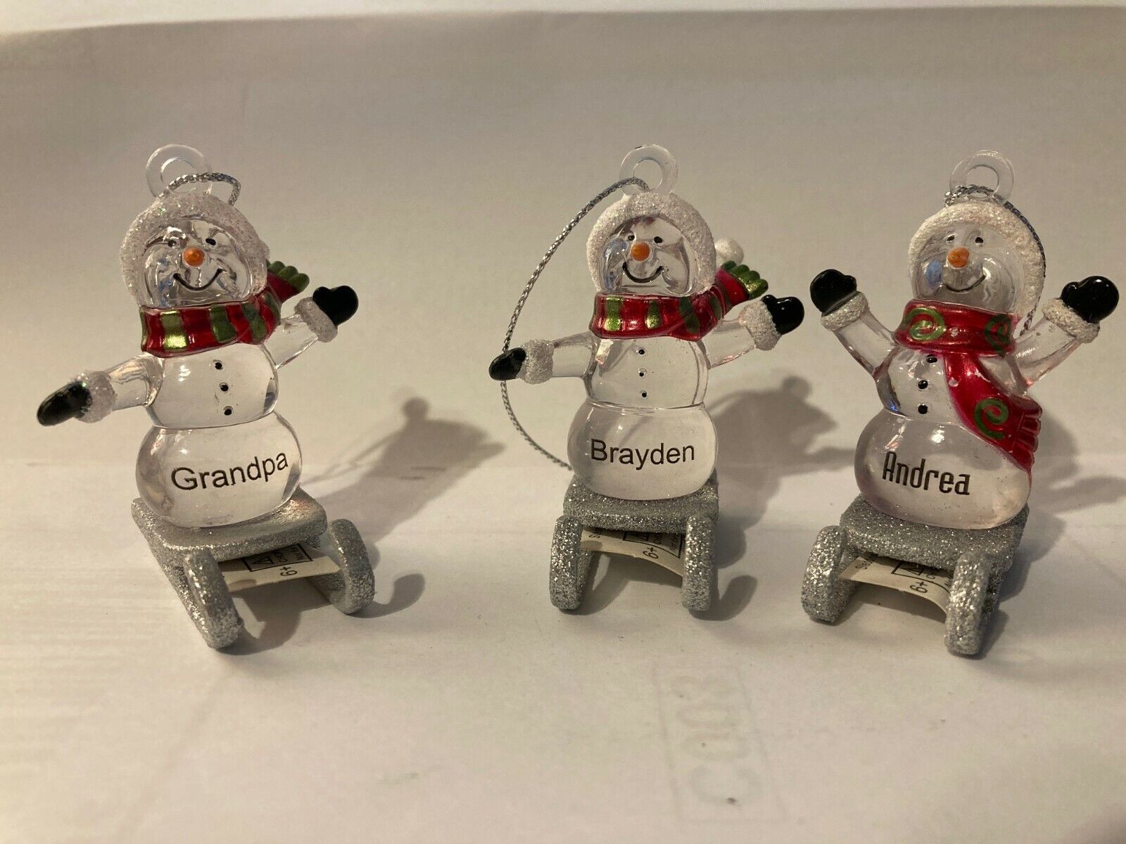 Ganz Sledding Snowman Clear Personalized Christmas Ornament Choose Name or Blank