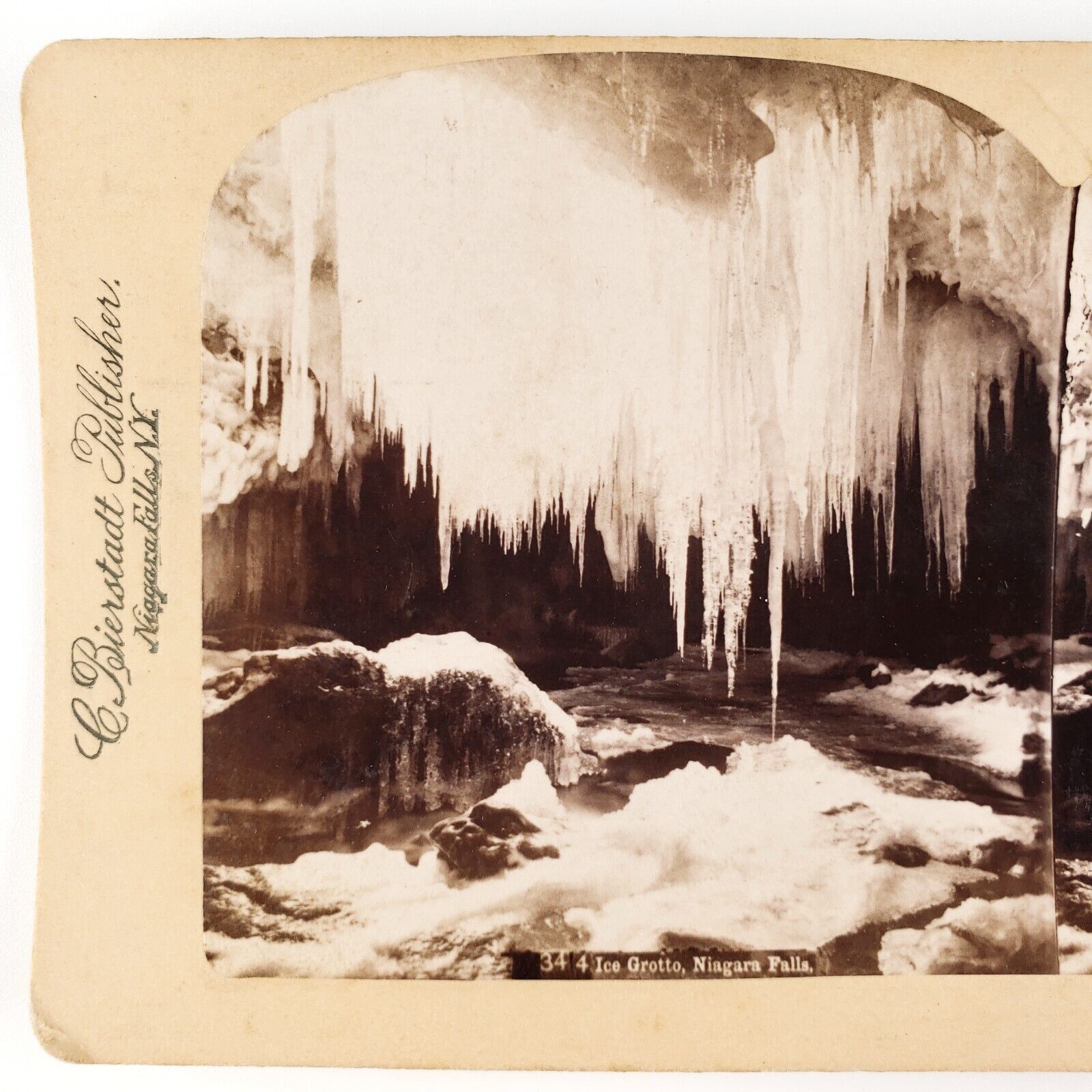 Niagara Falls Ice Grotto Stereoview c1895 Charles Bierstadt Cave Winter NY G995