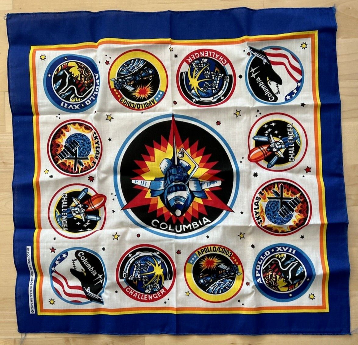 Space Program Bandana Handkerchief 1986 Space Shuttle, Columbia, Apollo