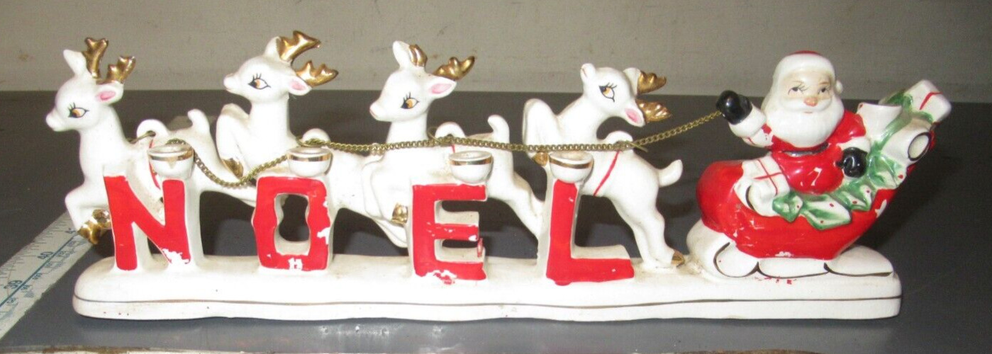 Vintage Japan Relco Porcelain Christmas Santa Sleigh Reindeer NOEL Candle Holder