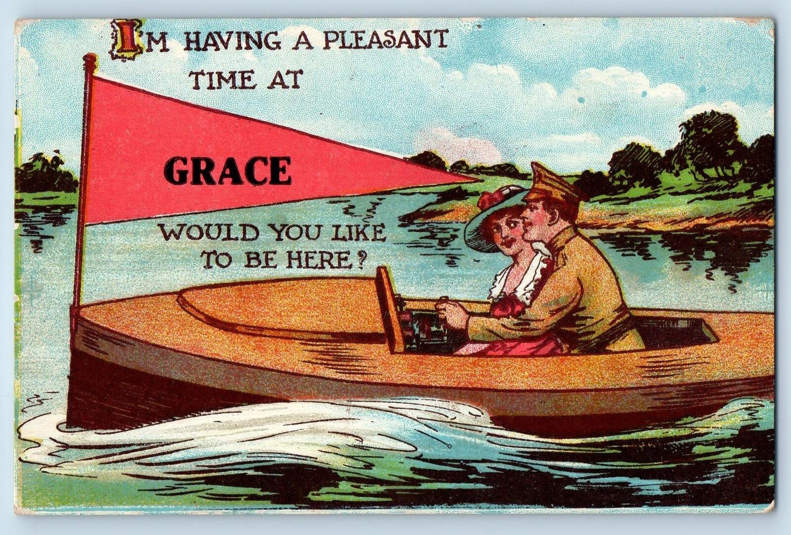 Grace Virginia Postcard I'm Having Pleasant Time Would You Like To Be Here c1910