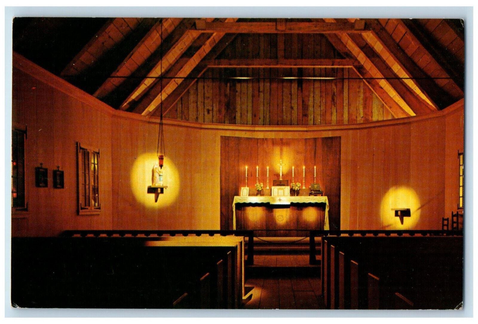 c1960's Interior, Altar, Historic Ft. Michilimackinac Mackinaw MI Postcard