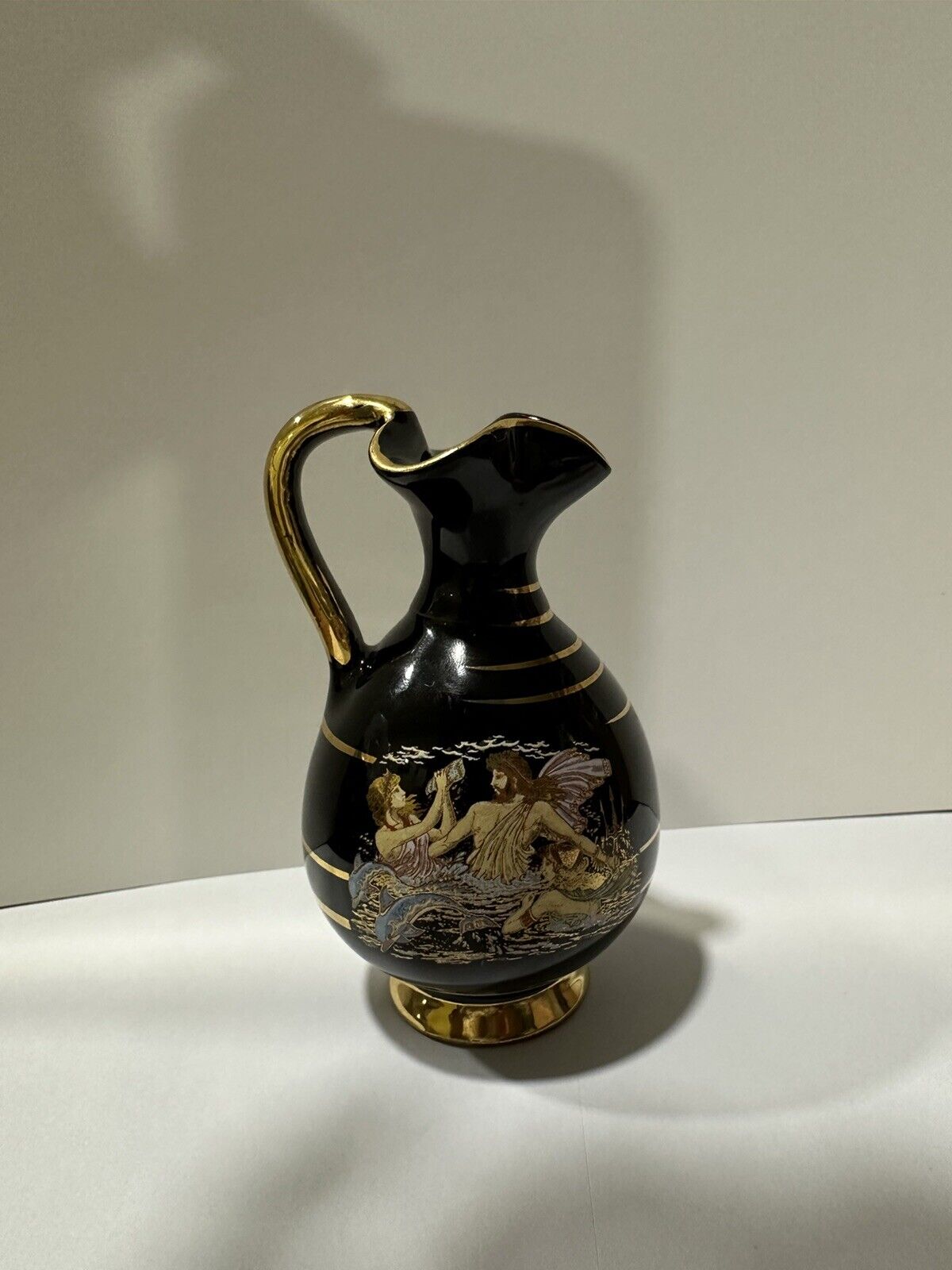 Beautiful Greek  Small  Vase 3.5” Handmade in Greece with 24k Gold  rare