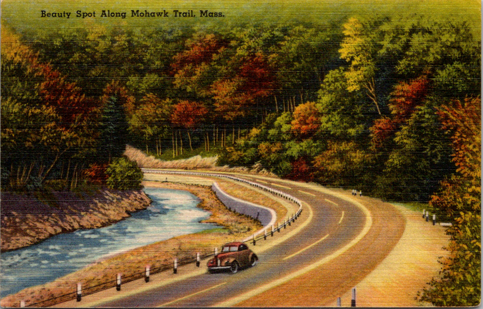 Hoosac  Range Massachusetts MA Driving Mohawk Trail Vintage c 1940's Postcard