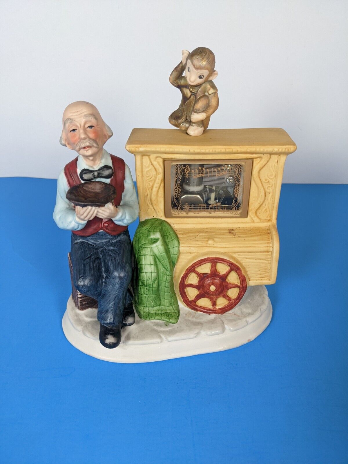 Vintage MSR Imports Porcelain Figurine Music Box Organ Grinder Revolving Monkey