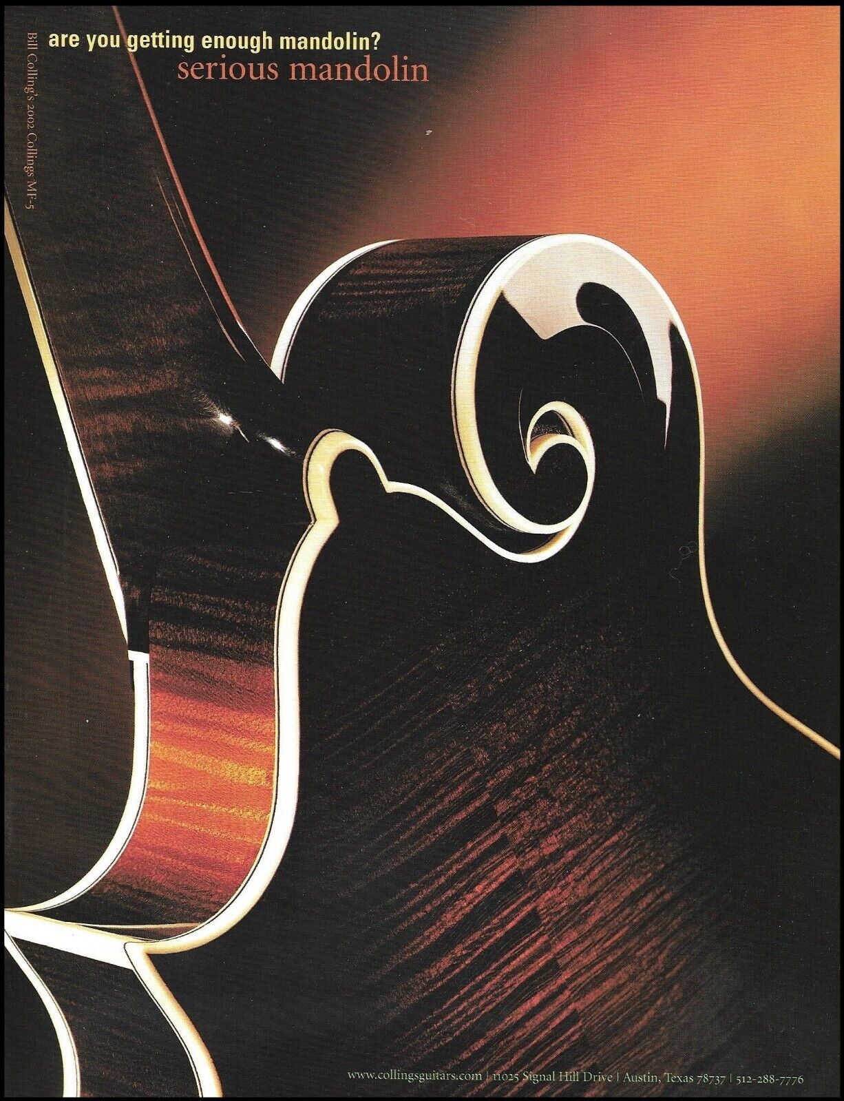 Bill Colling\'s 2002 Collings MF-5 Mandolin guitar advertisement ad print