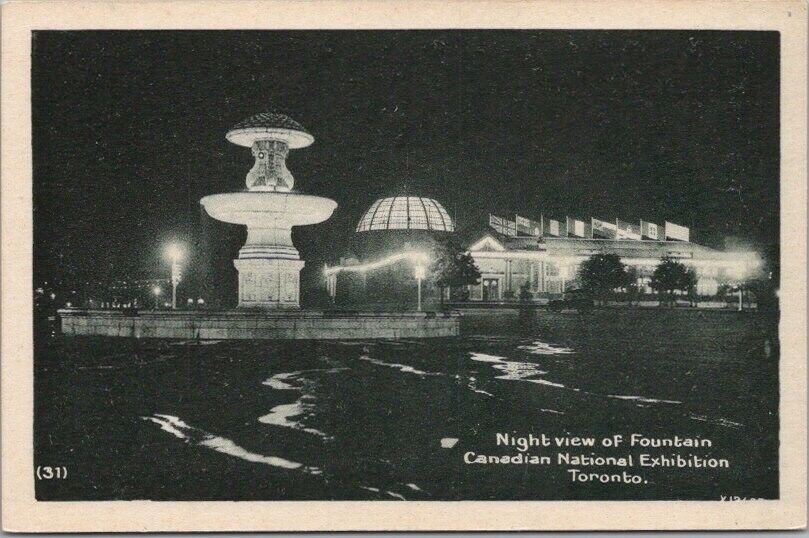 c1930s Toronto Canada Postcard CANADIAN NATIONAL EXHIBITION Fountain Night View
