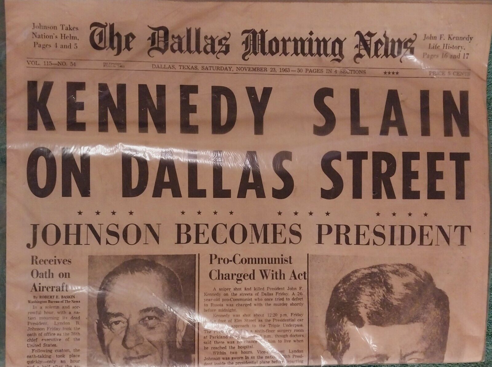 Vintage 1963 JFK Assassination Newspaper The Dallas Morning News November 23