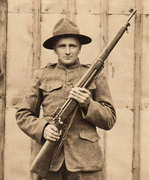 World War I Soldier M1917 Enfield Rifle U.S. Army Real Photo Postcard RPPC