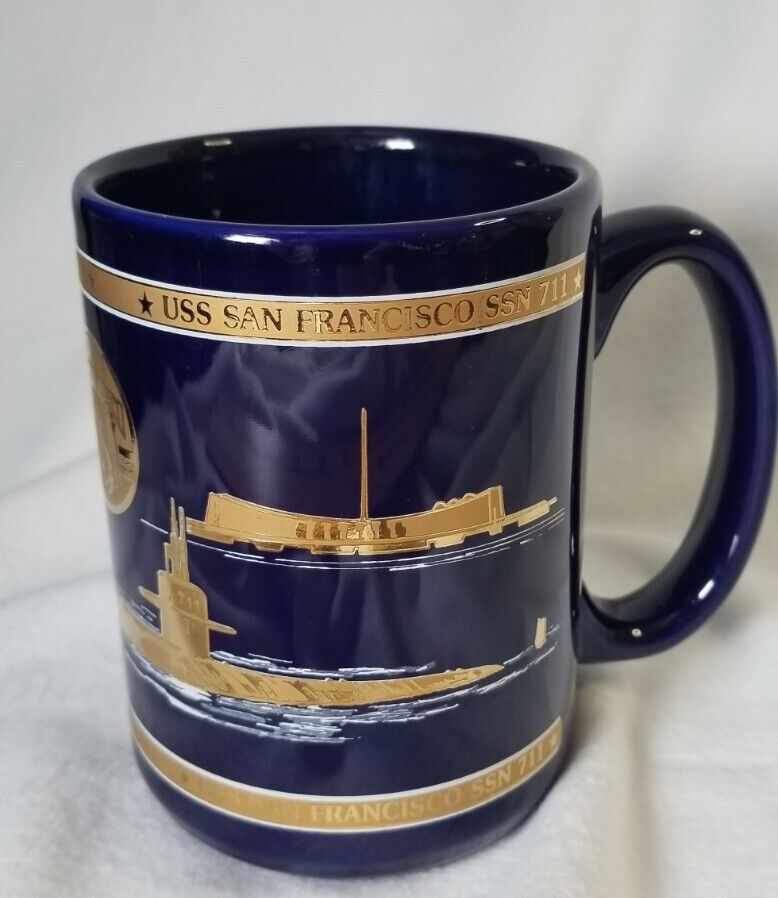 USS San Francisco Submariner Coffee Mug Gold On Blue