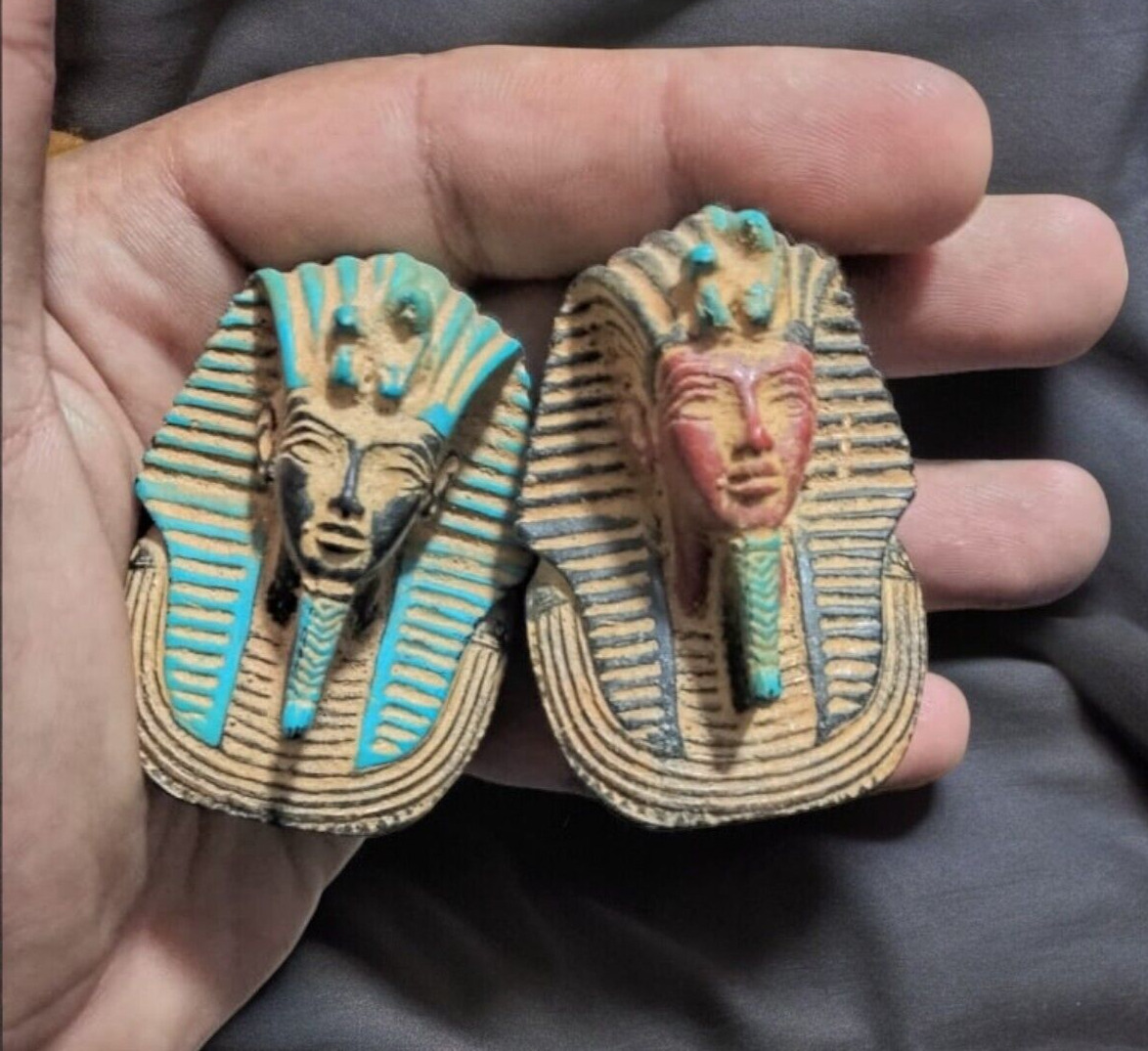RARE ANCIENT EGYPTIAN ANTIQUES 2 Figure for Head Pharaonic King Tutankhamun BC