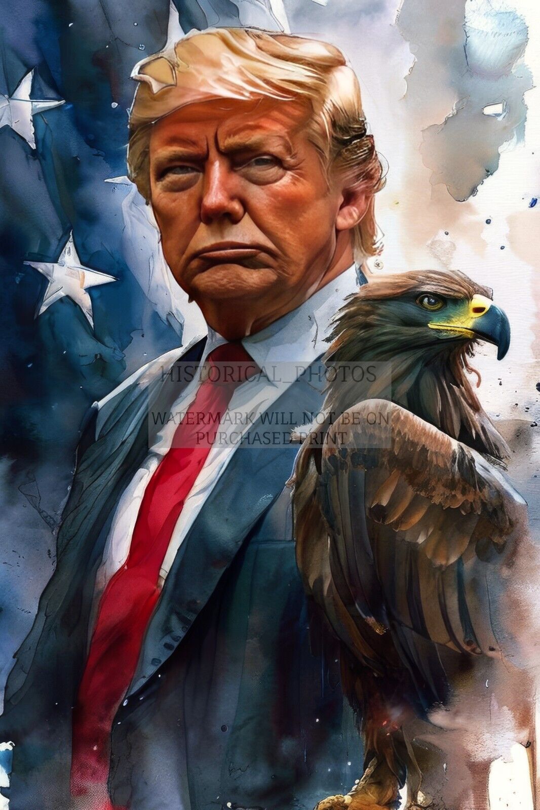 PRESIDENT DONALD TRUMP AND AMERICAN FLAG EAGLE PATRIOTIC 4X6 AI PHOTO POSTCARD