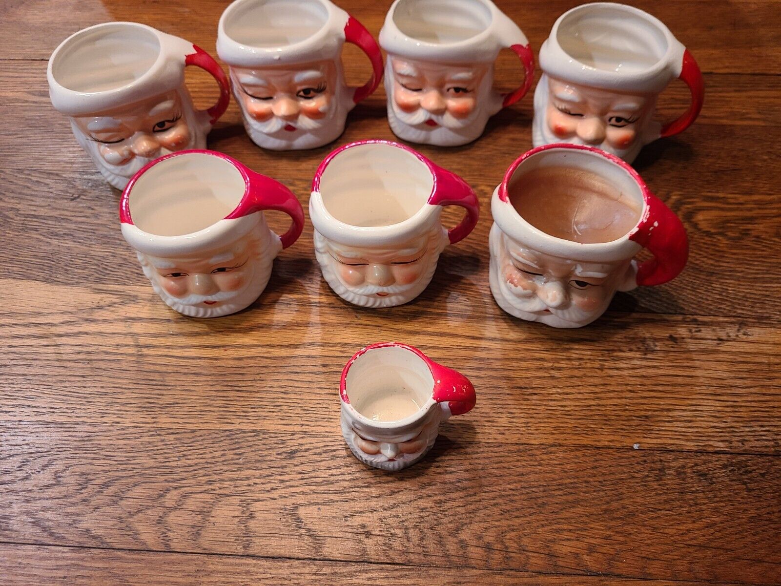 Vintage Miniature Ceramic Santa Claus Face Mugs Cups Christmas Lot Of 7 Japan