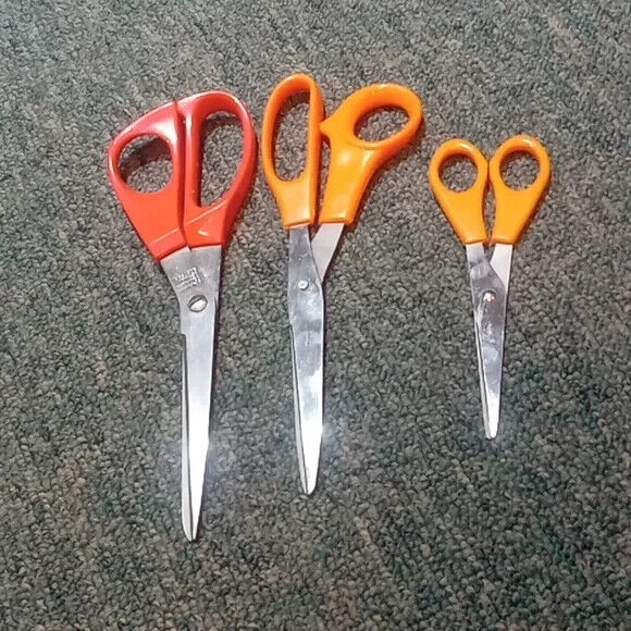Lot of Vintage Scissors orange plastic handle