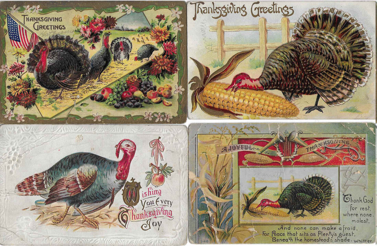 Vintage Thanksgiving Postcards, Set of 9, Good Condition