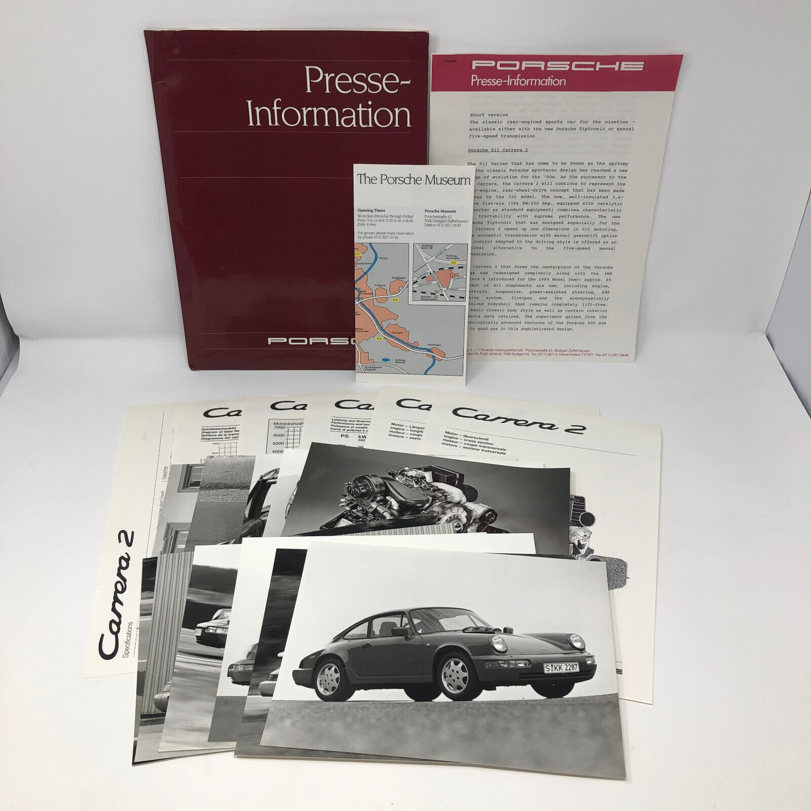 1990 Porsche 911 Carrera 2 Press Kit Complete Letter Specs Photographs Folder