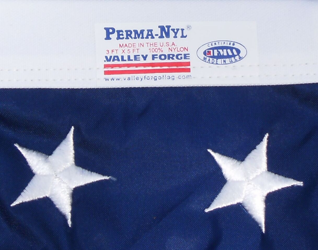 Commercial Grade- Valley Forge US American Flag 3'x5' sewn Nylon -100% USA Made