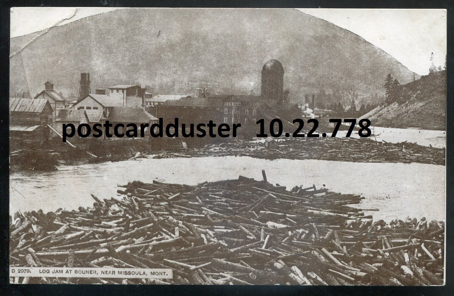 BONNER Montana Postcard 1910s Lumber Mill Log Jam near Missoula