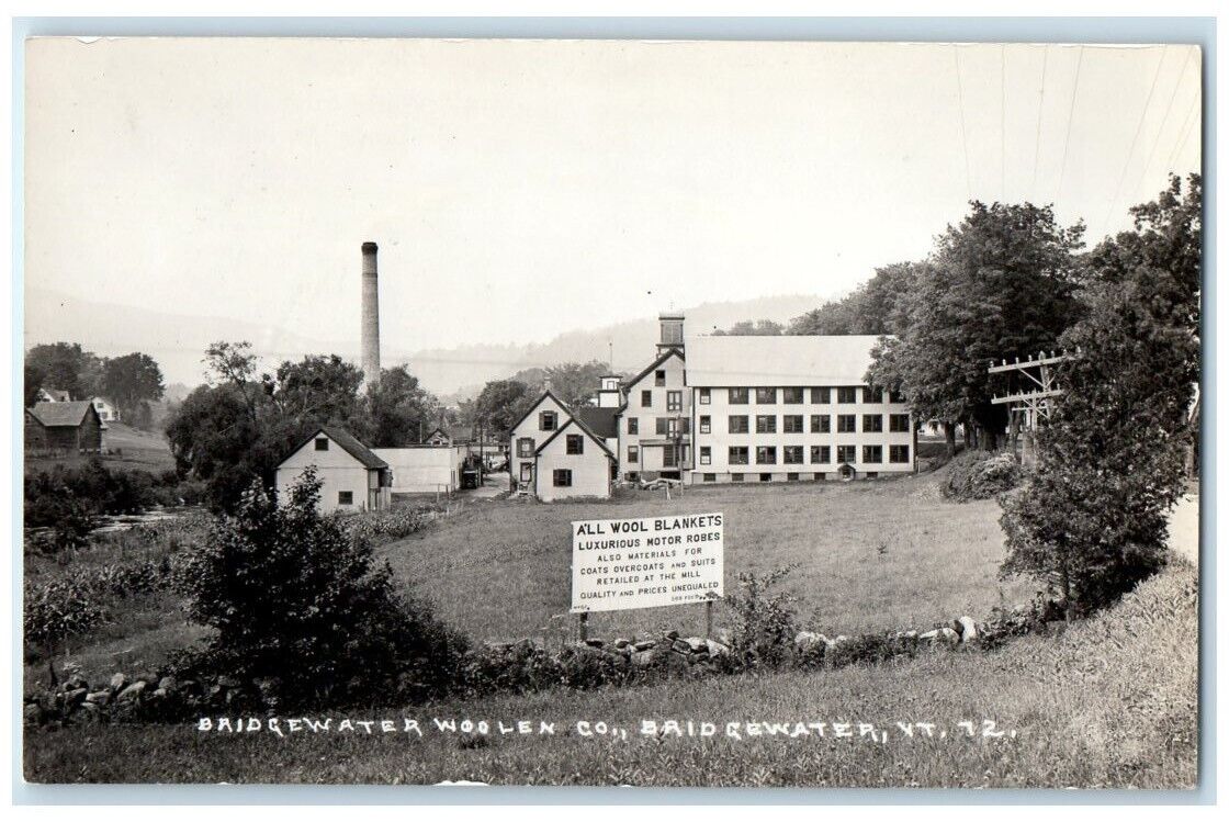 c1930's Woolen Co. Factory Smokestack View Bridgewater VT RPPC Photo Postcard