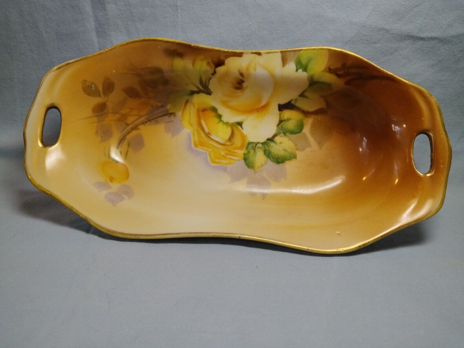 Antique Nippon Noritake Butter Dish, Hand-Painted Gold Rim Roses, 8\