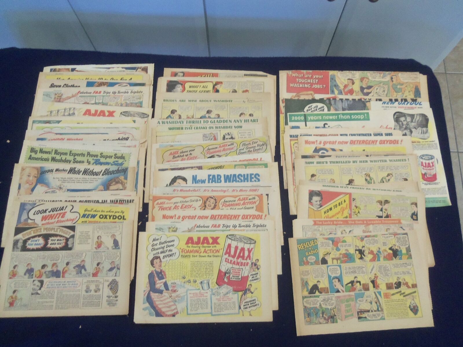 1930'S-1940'S LAUNDRY DETERGENT PRODUCTS COLOR COMICS ADS - LOT OF 54 - NP 5246