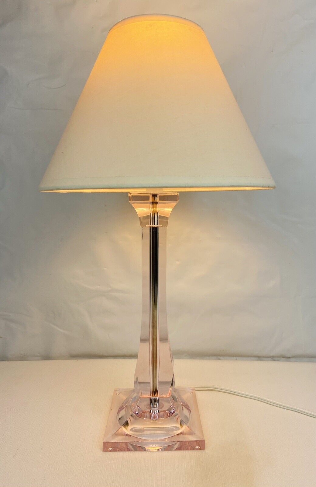 Vintage Table Accent Lamp Acrylic Lucite Pastel Baby Blush Pink 11” w/ Shade