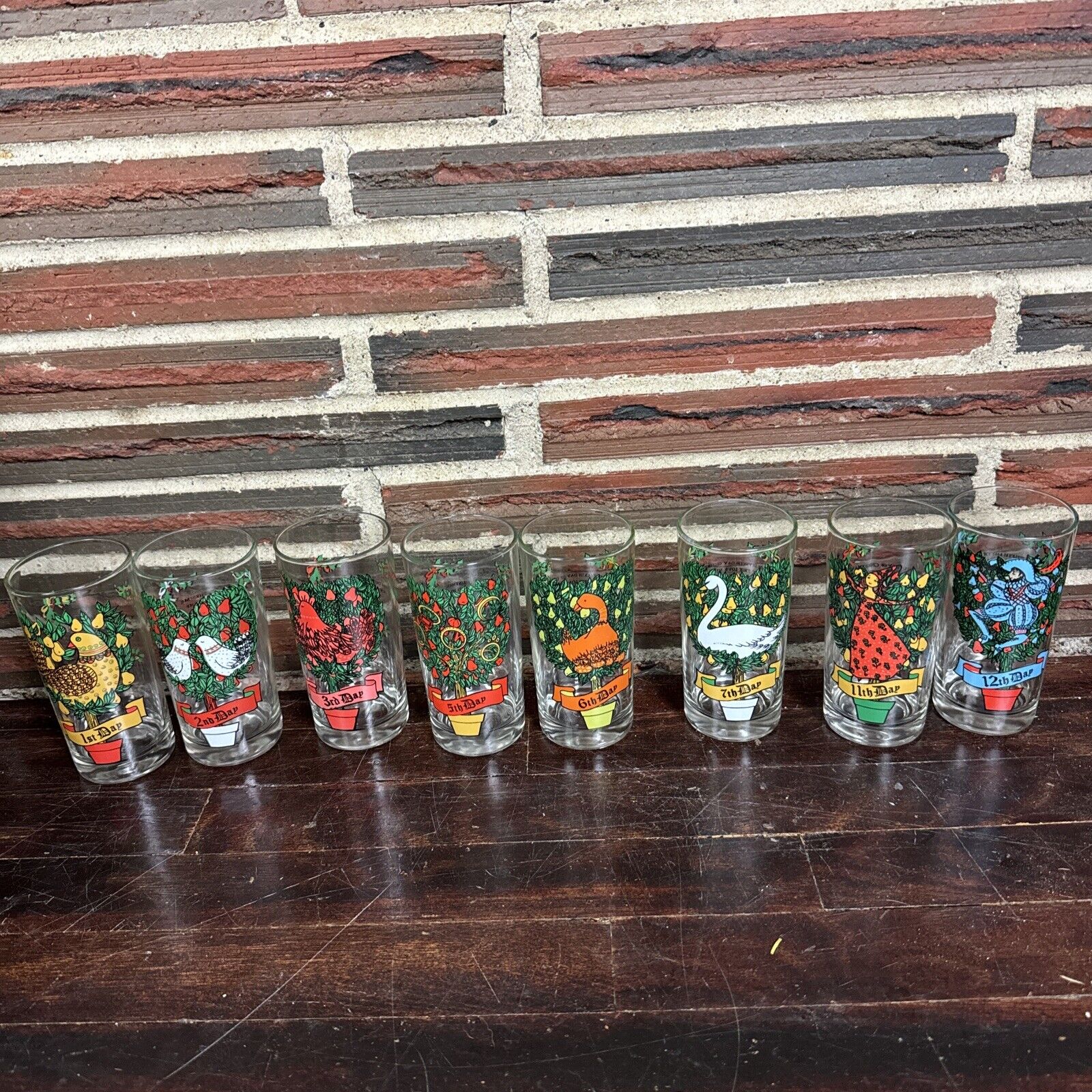 Vintage 12 Days Of Christmas Indiana American Glass Set Of 9 Beverage 12 Ounces