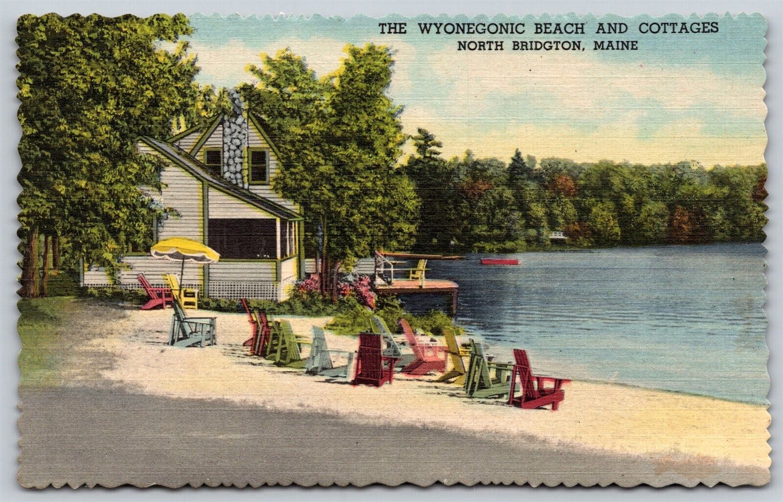 Postcard Wyonegonic and Cottages, North Bridgton, Maine linen U119