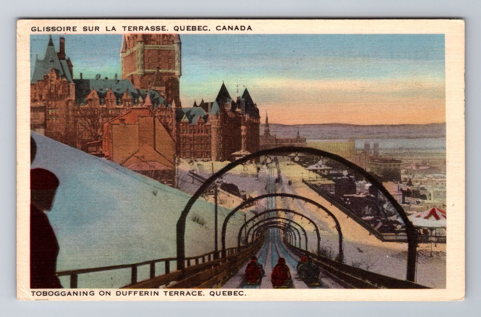 Quebec- Slide On The Terrace, Antique, Vintage c1939 Souvenir Postcard
