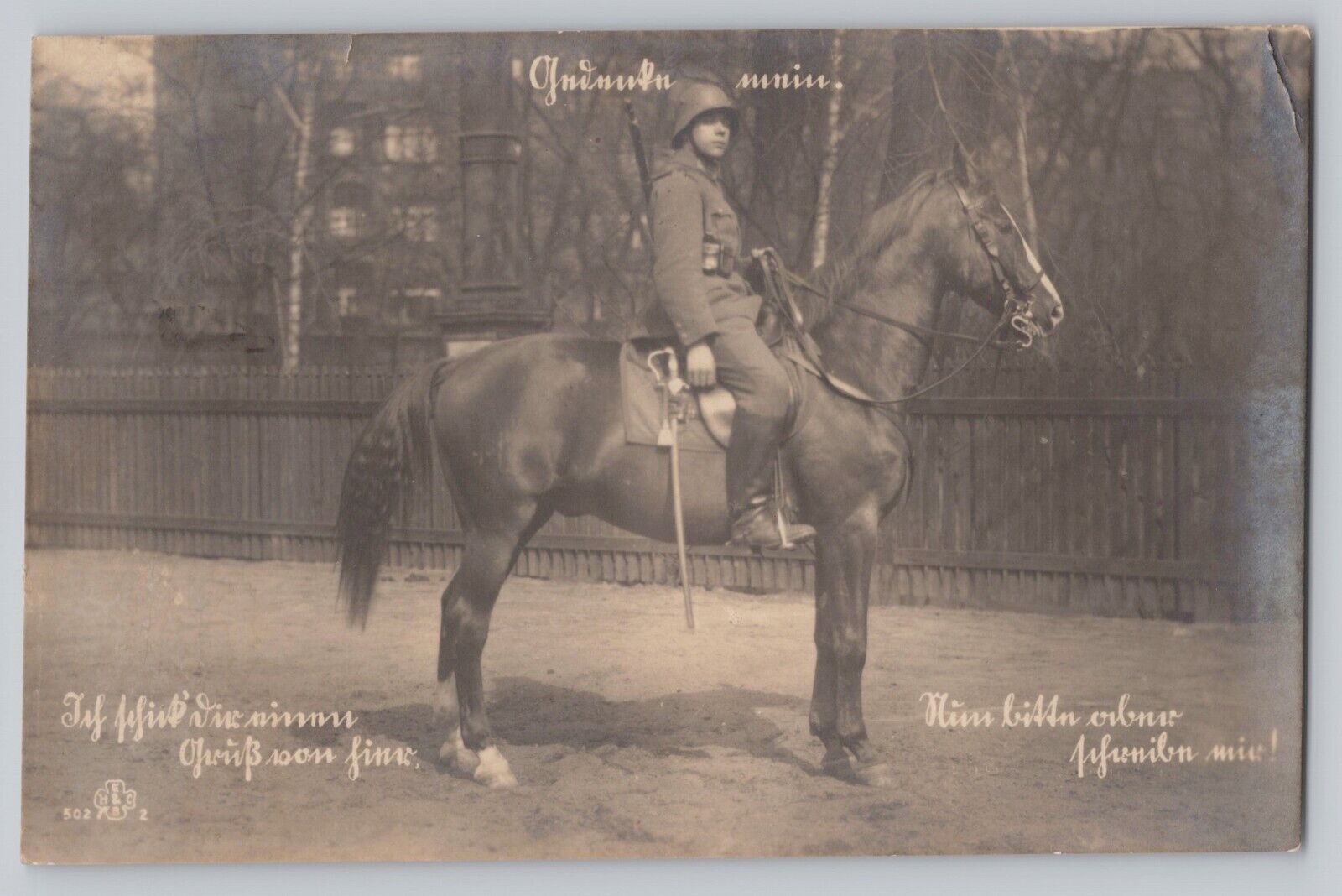 Handsome Young Male German Soldier Horse Sword Pickelhaube Helmet Postcard