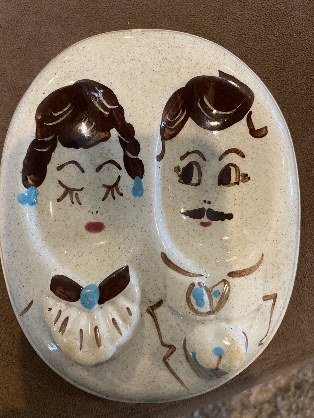 Herman’s Ceramic Double Spoon Rest Old Fashioned Lady Man Couple Vintage 1951