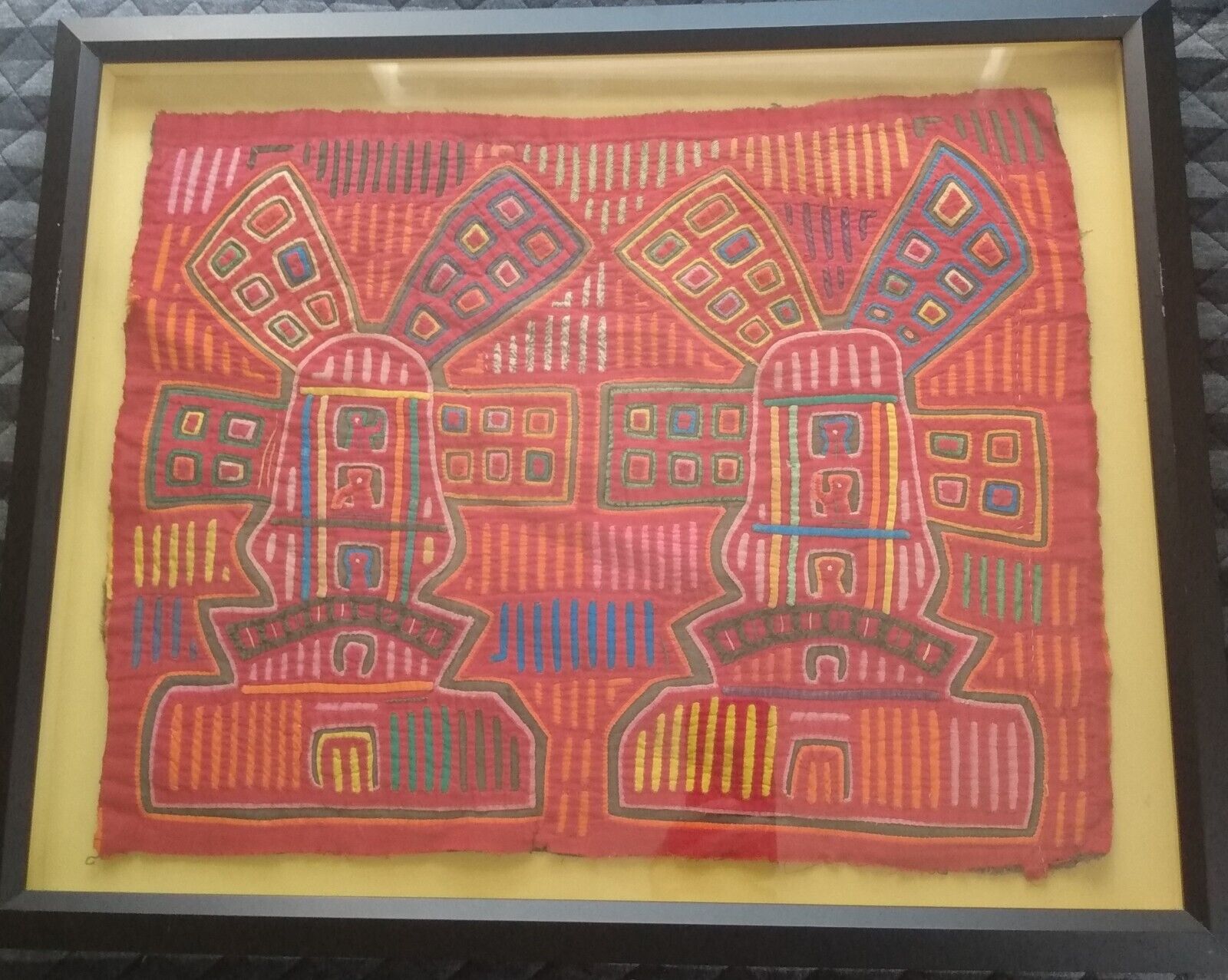 Panamanian Mola/Windmills/Vintage/Professionally Framed/Guna/Indian Art/Textile