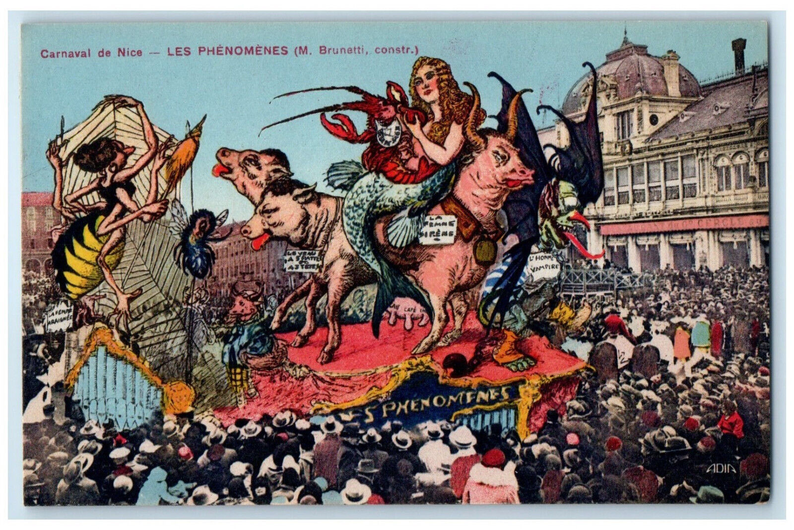 c1910 The Nice Carnival Les Phenomenes France Bull Devil Float Postcard