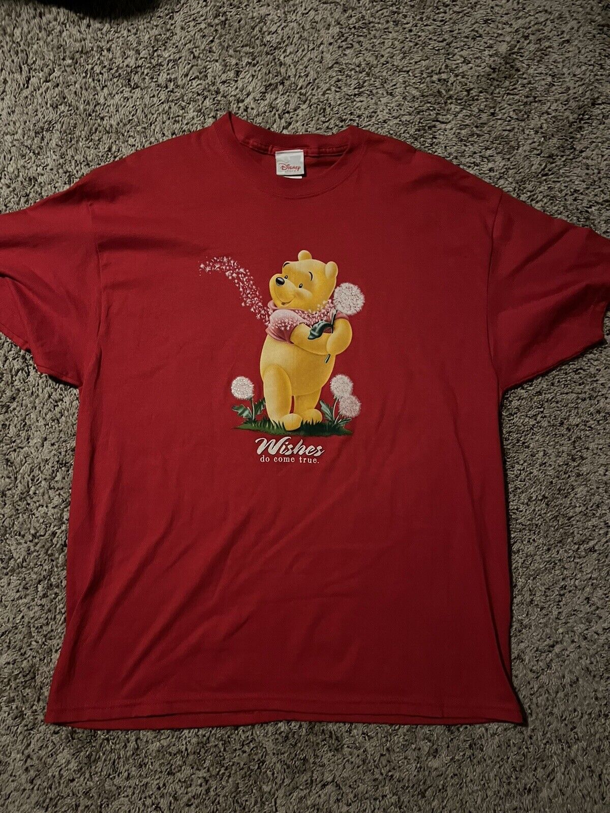 Vintage Men’s XL Disney Store Winnie The Pooh T-Shrit Wishes Do Come True Red
