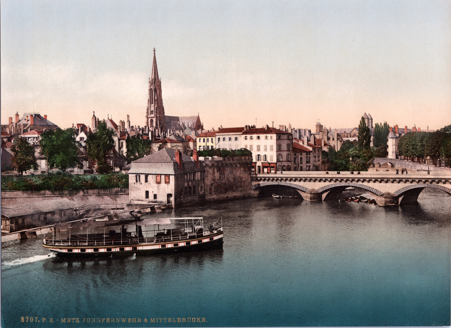 France, Metz. Virgin Defense and Central Bridge. (FRANCE) Vintage Print Photochr
