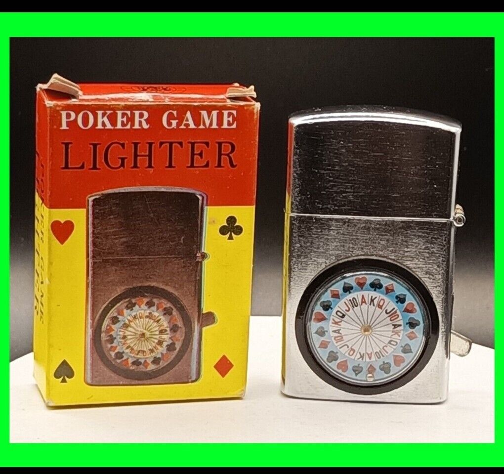 Vintage Unusual Gambling Poker Game Roulette Petrol Lighter w/ Original Box NOS 