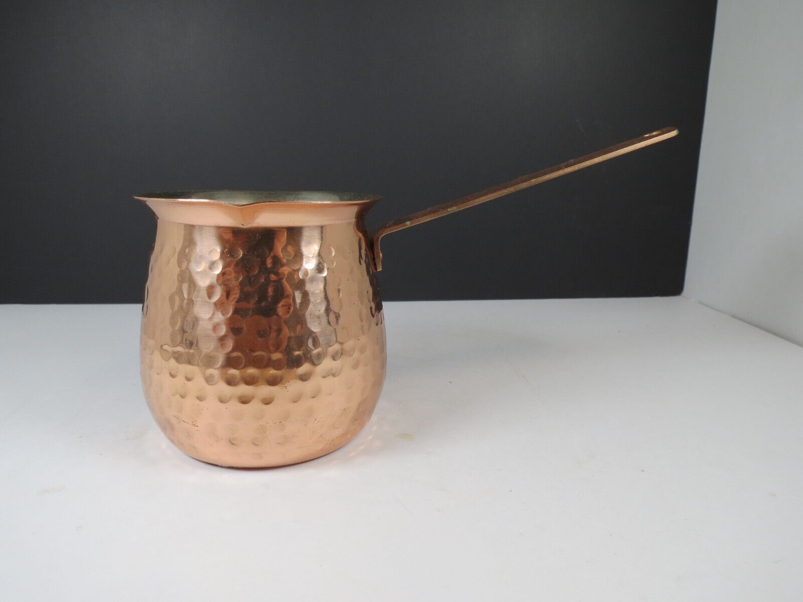 Copper Hammered Small Pot Copper  Handle Vintage Pourer USED WITH PATINA