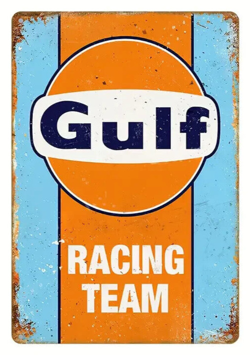 Gulf Oil Racing Team Novelty Metal Sign 12 x 8 Wall Art