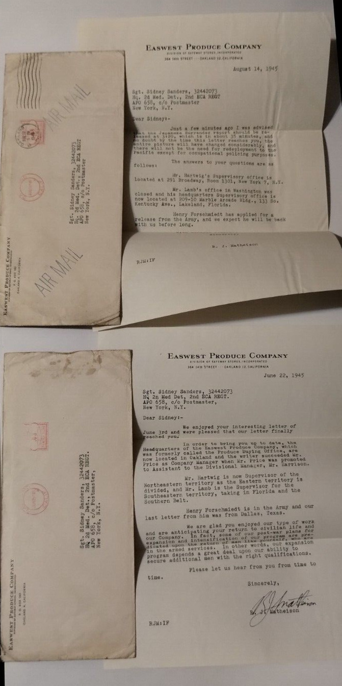 August 14, 1945 Day of Japanese Surrender Correspondence Sergeant Sidney Sanders