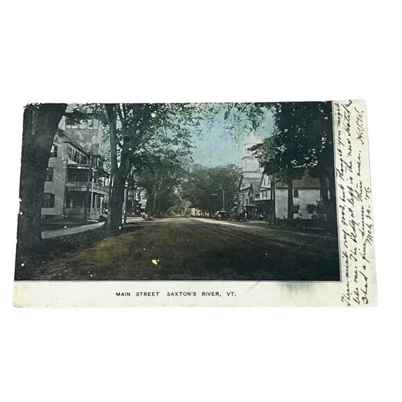 Postcard Main Street Saxtons River Vermont c1908 Vintage B306