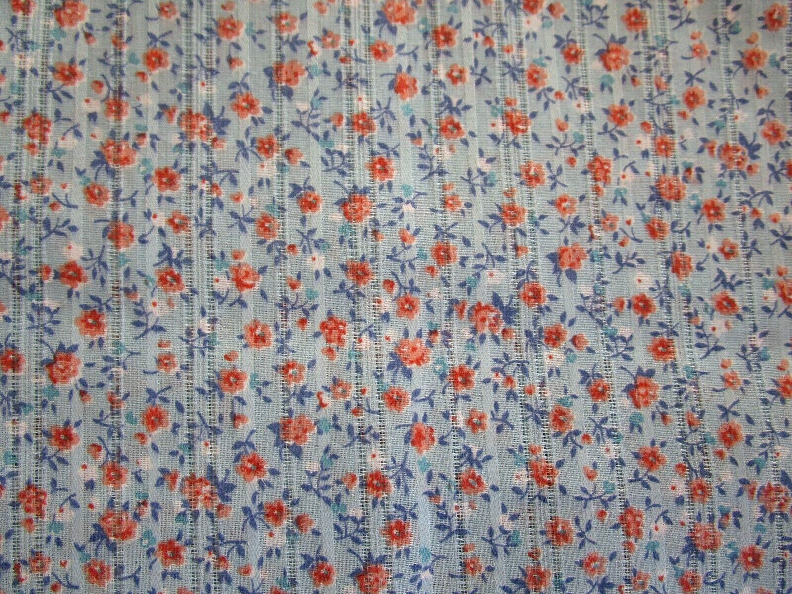 Vintage Open Weave Dimity Fabric BLUE Small Floral, 1 & 1/3 YDS