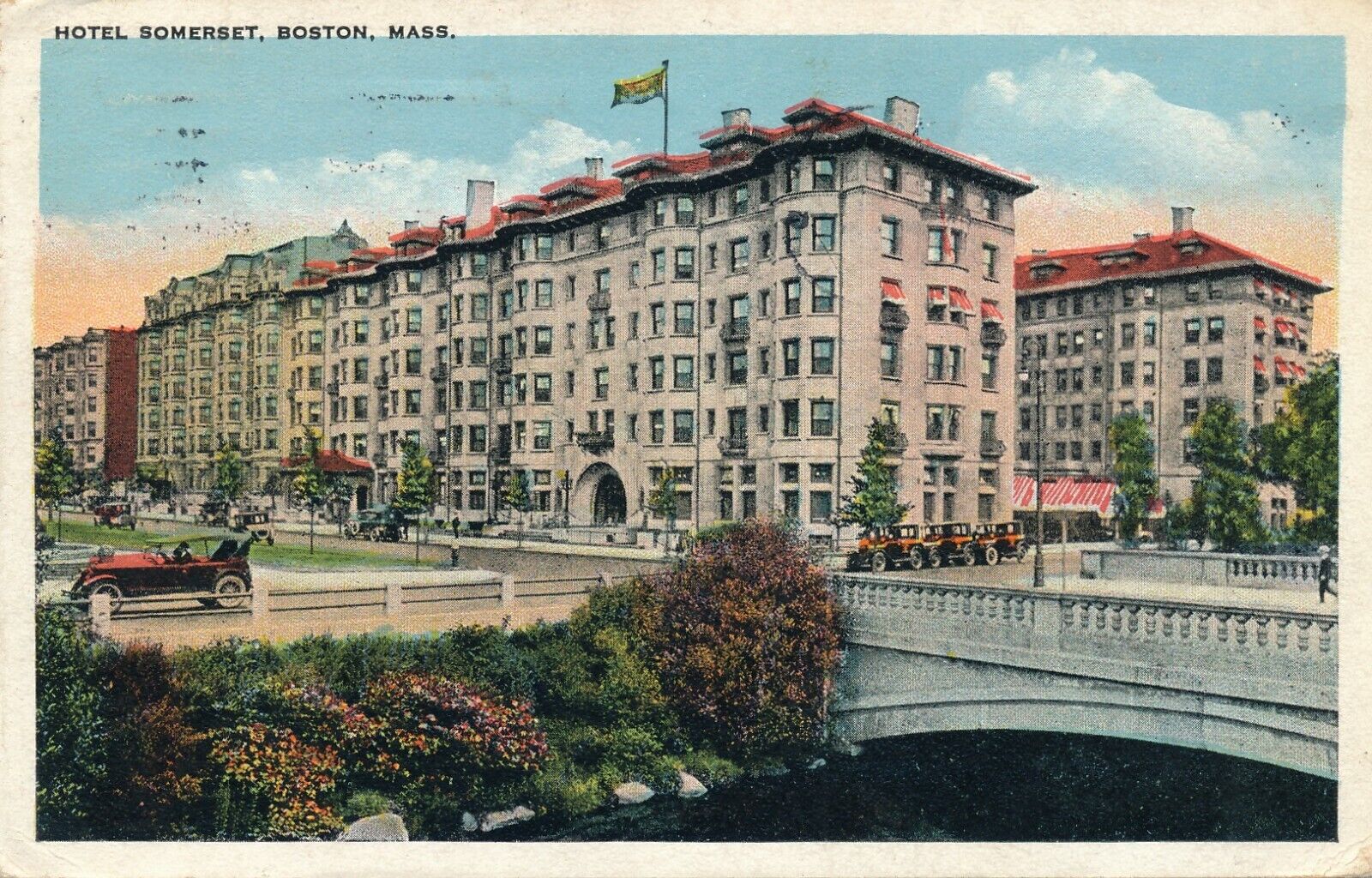 Hotel Somerset in Boston, MA 1927 posted with car antique postcard