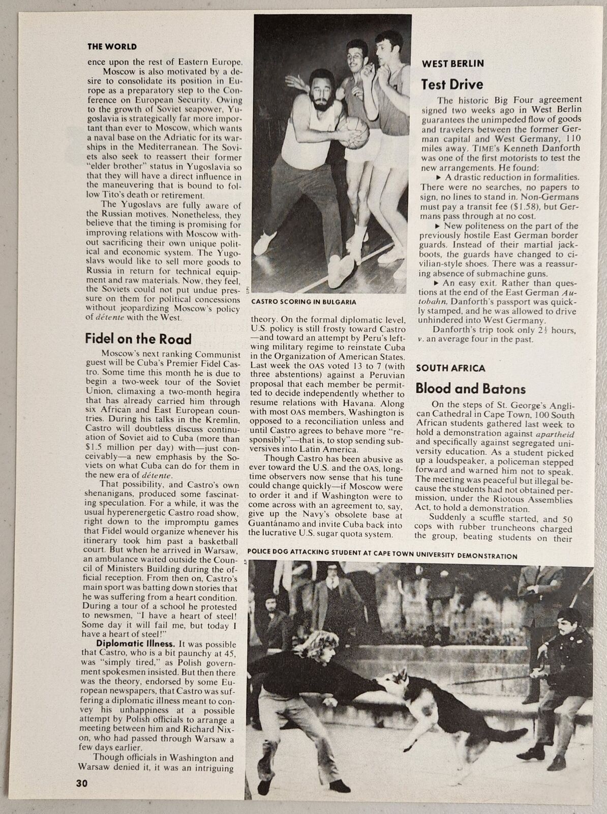 1972 Magazine Photo Article Fidel Castro Cuba Plays Basketball in Bulgaria