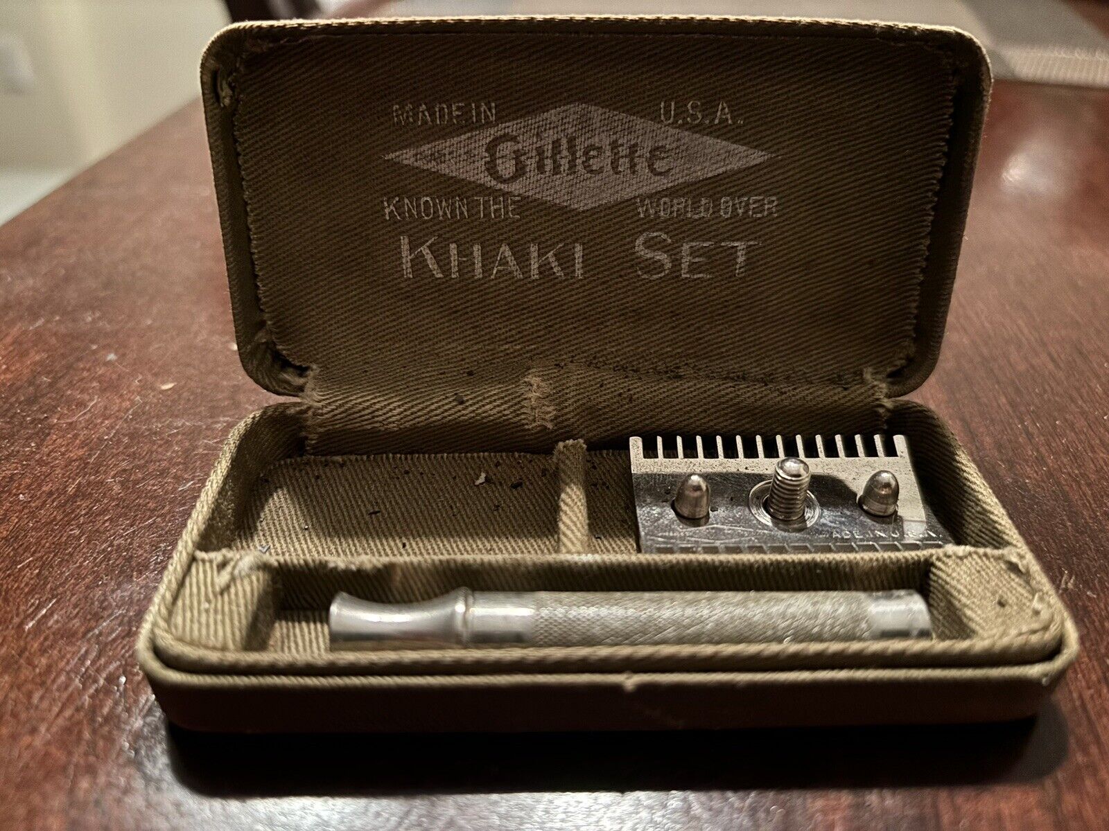 Antique Authentic WWI US Military Gillette Khaki Shaving Kit (no Blades)