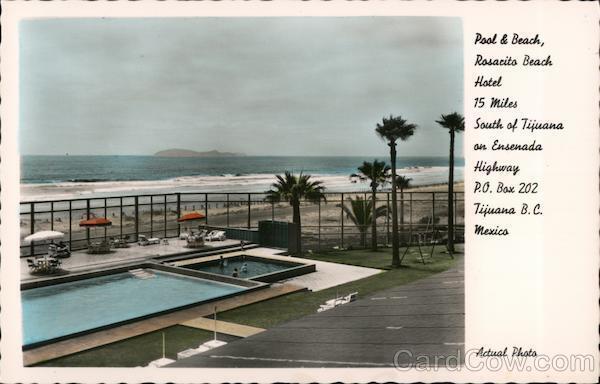 Mexico RPPC Tijuana,BC Pool & Beach,Rosacito Beach Hotel Baja California Vintage